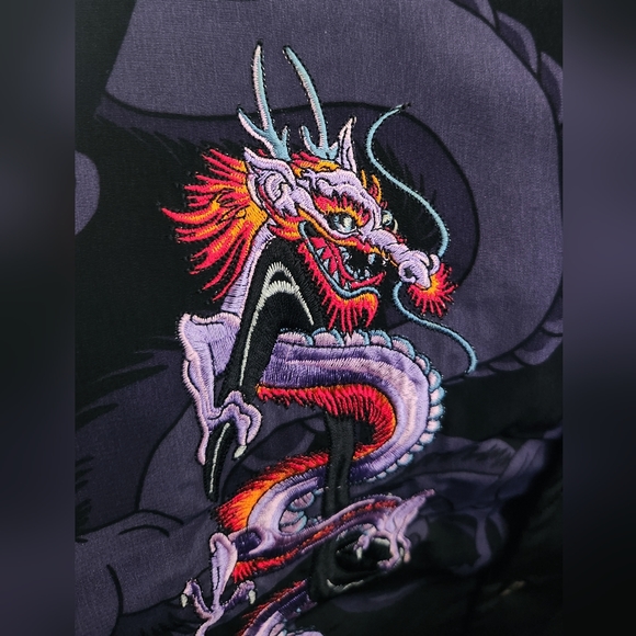 VTG Rare Nikki Sixx X Dragon Fly Mötley Crüe Embroidered Dragons Black Spellout - Picture 8 of 15
